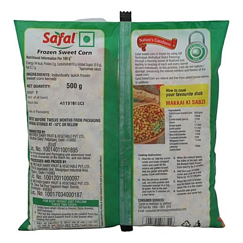 Safal Frozen - Sweet Corn, 500 g Pouch 