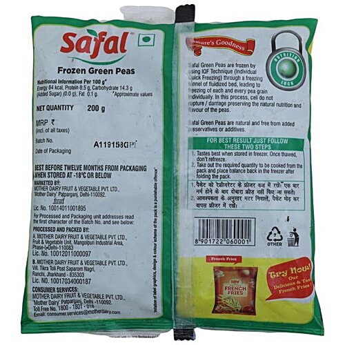 Buy Safal Frozen Green Peas 200 Gm Pouch Online At Best Price of Rs 55