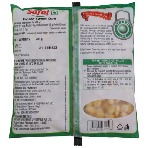 Safal Frozen - Sweet Corn, 200 g Pouch 