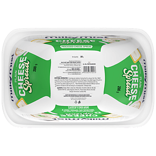 Milky Mist Plain Cheese Spread, 180 g Cup Natural, Rich In Protein, Calcium, Enhance Taste & Flavour