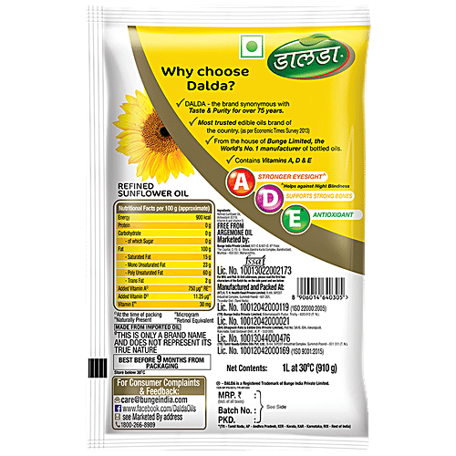 Buy Dalda Refined Imported Sunflower Oil 1 Ltr Pouch Online At Best