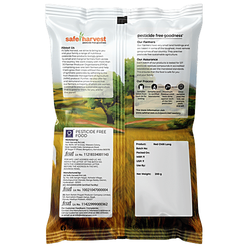 Safe Harvest Red Chilli Long, 200 g  Pesticide Free Natural Food