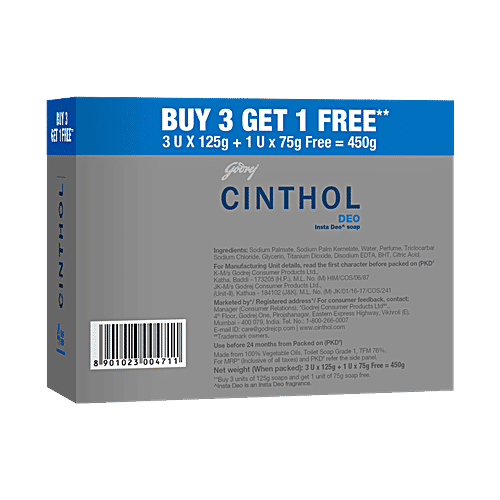 Cinthol Deo Premium Dio Fragrance Soap, Protects from Body Odour, 99.9% Germ Protection, 125 g (Buy 3 Get 75 g Free) Protects from Body Odour, 99.9% Germ Protection