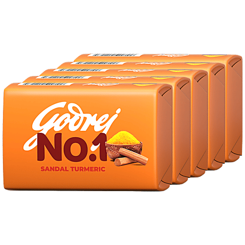 Godrej No.1 Sandal & Turmeric Bathing Soap, With Natural Oils, Gives Glowing Skin, 100 g (Pack of 5) Gives Glowing Skin