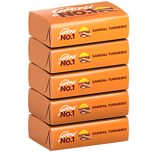 Godrej No.1 Sandal & Turmeric Bathing Soap, With Natural Oils, Gives Glowing Skin, 100 g (Pack of 5) Gives Glowing Skin