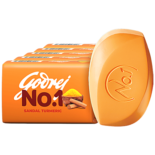 Godrej No.1 Sandal & Turmeric Bathing Soap, With Natural Oils, Gives Glowing Skin, 100 g (Pack of 5) Gives Glowing Skin