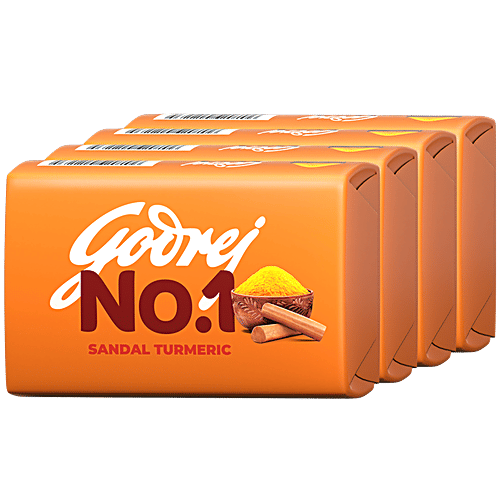 Godrej No.1 Sandal & Turmeric Bathing Soap, With Natural Oils, Gives Glowing Skin, 150 g (Pack of 4) With Natural Oils, Gives Glowing Skin