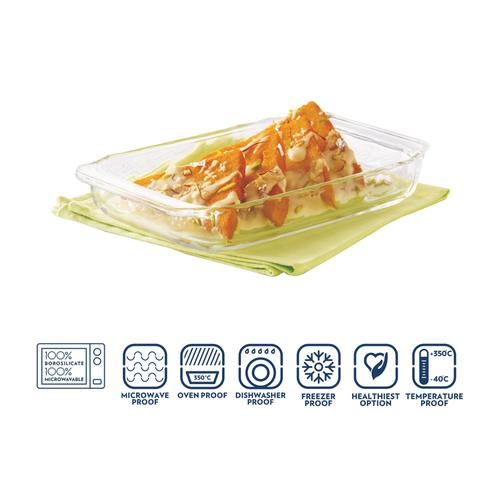 Borosil Rectangular Glass Baking Microwave Safe & Oven Safe Dish - Borosilicate Glass, Transparent, 1.5 L  Freezer Safe & Dishwasher Safe