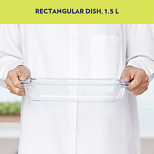 Borosil Rectangular Glass Baking Microwave Safe & Oven Safe Dish - Borosilicate Glass, Transparent, 1.5 L  Freezer Safe & Dishwasher Safe