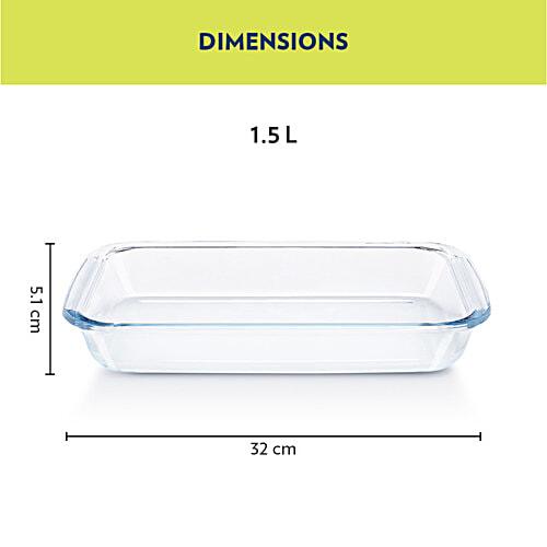 Borosil Rectangular Glass Baking Microwave Safe & Oven Safe Dish - Borosilicate Glass, Transparent, 1.5 L  Freezer Safe & Dishwasher Safe