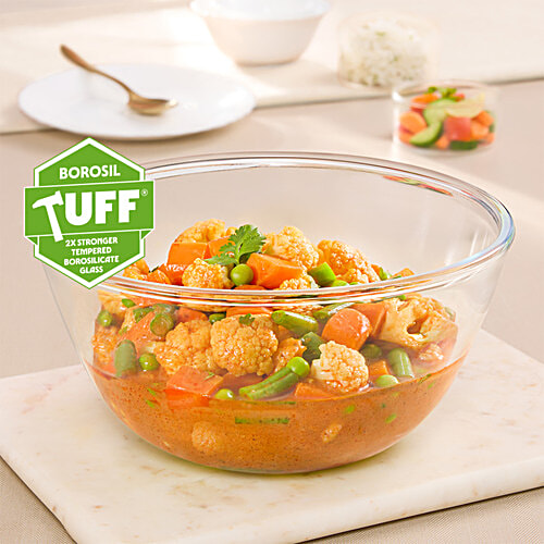 Borosil Glass Mixing & Serving - Oven & Microwave Safe Bowl - Borosilicate Glass, Transparent, 2.5 L  Oven & Microwave Safe