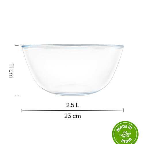 Borosil Glass Mixing & Serving - Oven & Microwave Safe Bowl - Borosilicate Glass, Transparent, 2.5 L  Oven & Microwave Safe