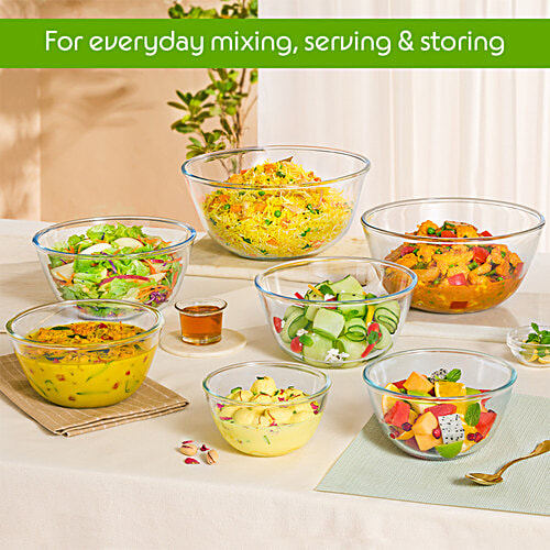 Borosil Glass Mixing & Serving - Oven & Microwave Safe Bowl - Borosilicate Glass, Transparent, 2.5 L  Oven & Microwave Safe