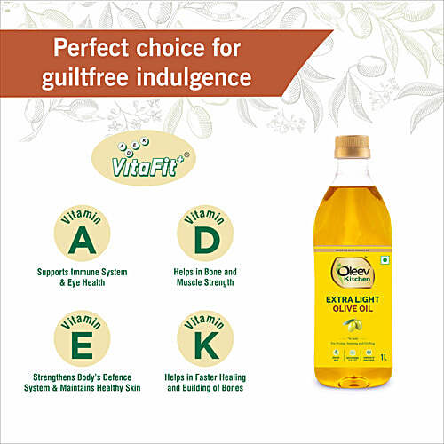Oleev Kitchen Extra Light Olive Oil - Frying, Sauteing & Grilling, 1 L  Free from Argemone Oil