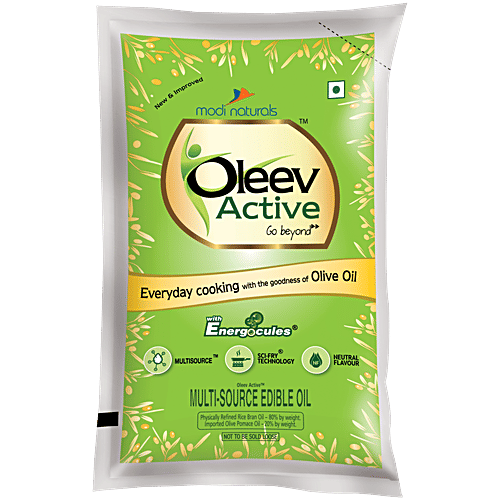 Oleev Active Edible Oil, 1 L Pouch Goodness Of Olive Oil, Zero Cholesterol