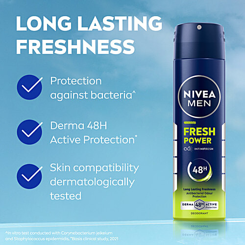 Nivea Fresh Power Men Deodorant - 48h Long Lasting Freshness With Fresh Musk Scent, 150 ml  48h Long lasting Freshness