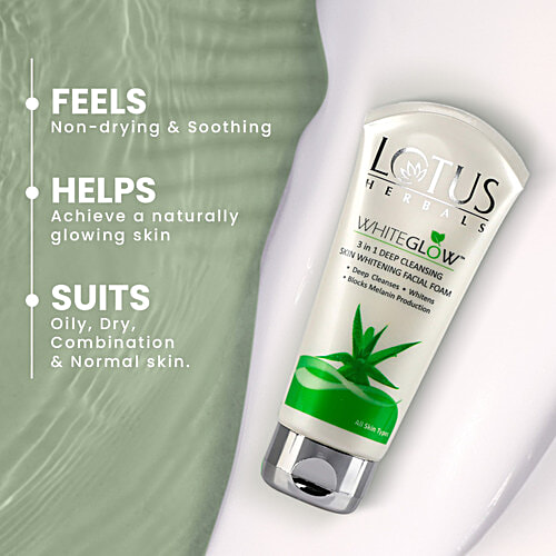 Lotus Herbals WhiteGlow 3 in 1 Deep Cleansing Facial Foam, Acne Control, All Skin Types, 100 ml  