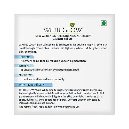 Lotus Herbals Whiteglow Skin Whitening & Brightening Nourishing Night Creme, 60 g  