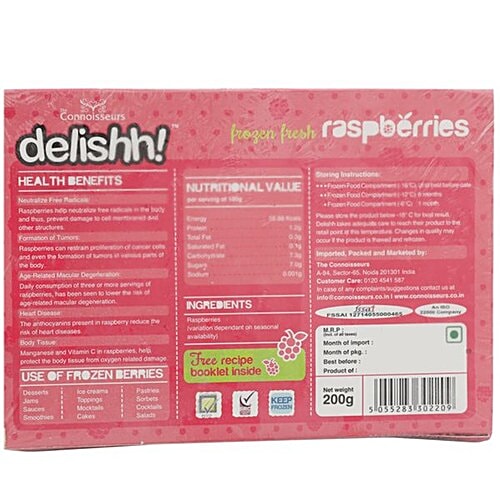 Delishh Raspberries - Frozen Fresh, 200 g  
