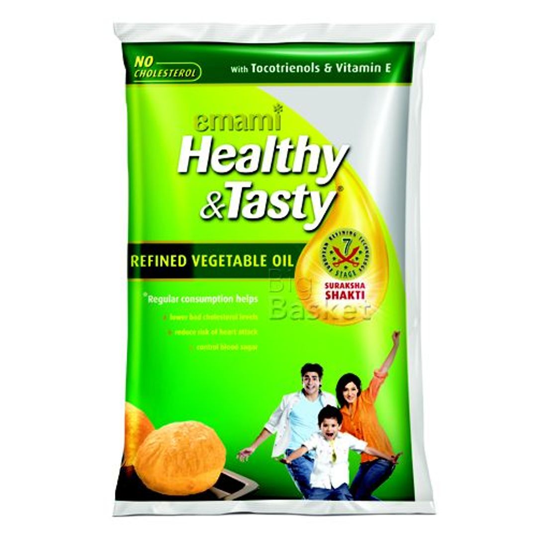 Emami Healthy & Tasty Refined Vegetable Oil, 1 L Pouch