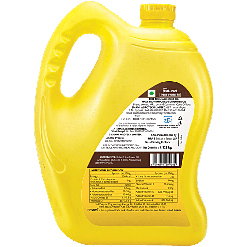 Emami Healthy & Tasty Refined Sunflower Oil, 4.125 kg Jar No Cholesterol