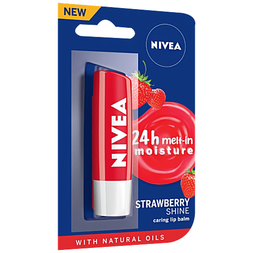 Nivea Strawberry Shine Caring Lip Balm - With Natural Oils, 4.8 g 24 Hours Of Melt-In Moisture