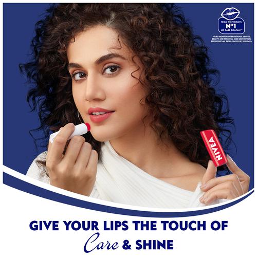 Nivea Strawberry Shine Caring Lip Balm - With Natural Oils, 24 Hours Of Melt-In Moisture, 4.8 g  