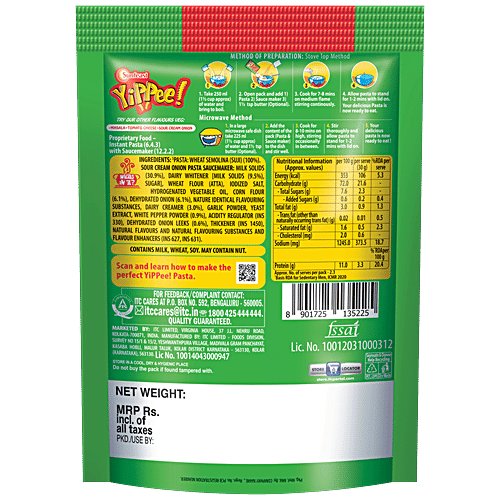 Sunfeast YiPPee! Sour Cream Onion Pasta Treat, 70 g Pouch Made with Suji, Not Fried, No Maida, Rich in Protein