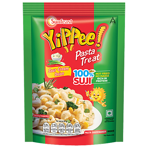 Sunfeast YiPPee! Sour Cream Onion Pasta Treat, 70 g Pouch Made with Suji, Not Fried, No Maida, Rich in Protein