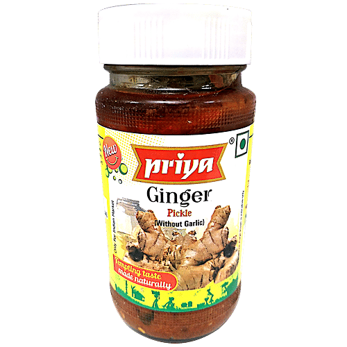 Priya Pickle - Ginger (without Garlic), 300 g Bottle 
