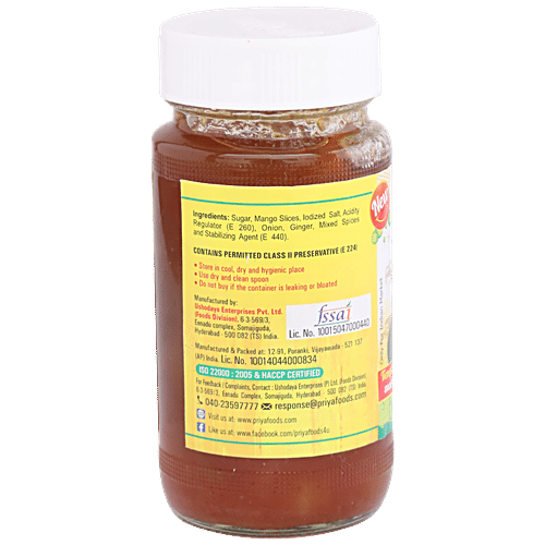 Priya Chutney - Sweet Mango Sliced (without Garlic), 340 g Bottle 