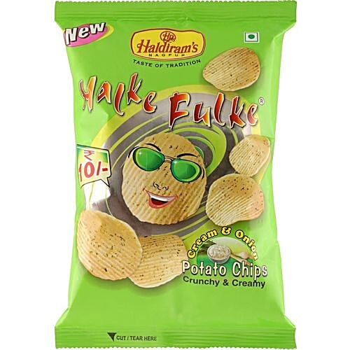 Haldiram's Halke Fulke Potato Chips - Cream & Onion, 35 g Pouch Crunchy & Creamy