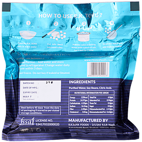 R K Soya Tofu - Soy Paneer, 200 g Pouch Soy Paneer
 Protein-Rich