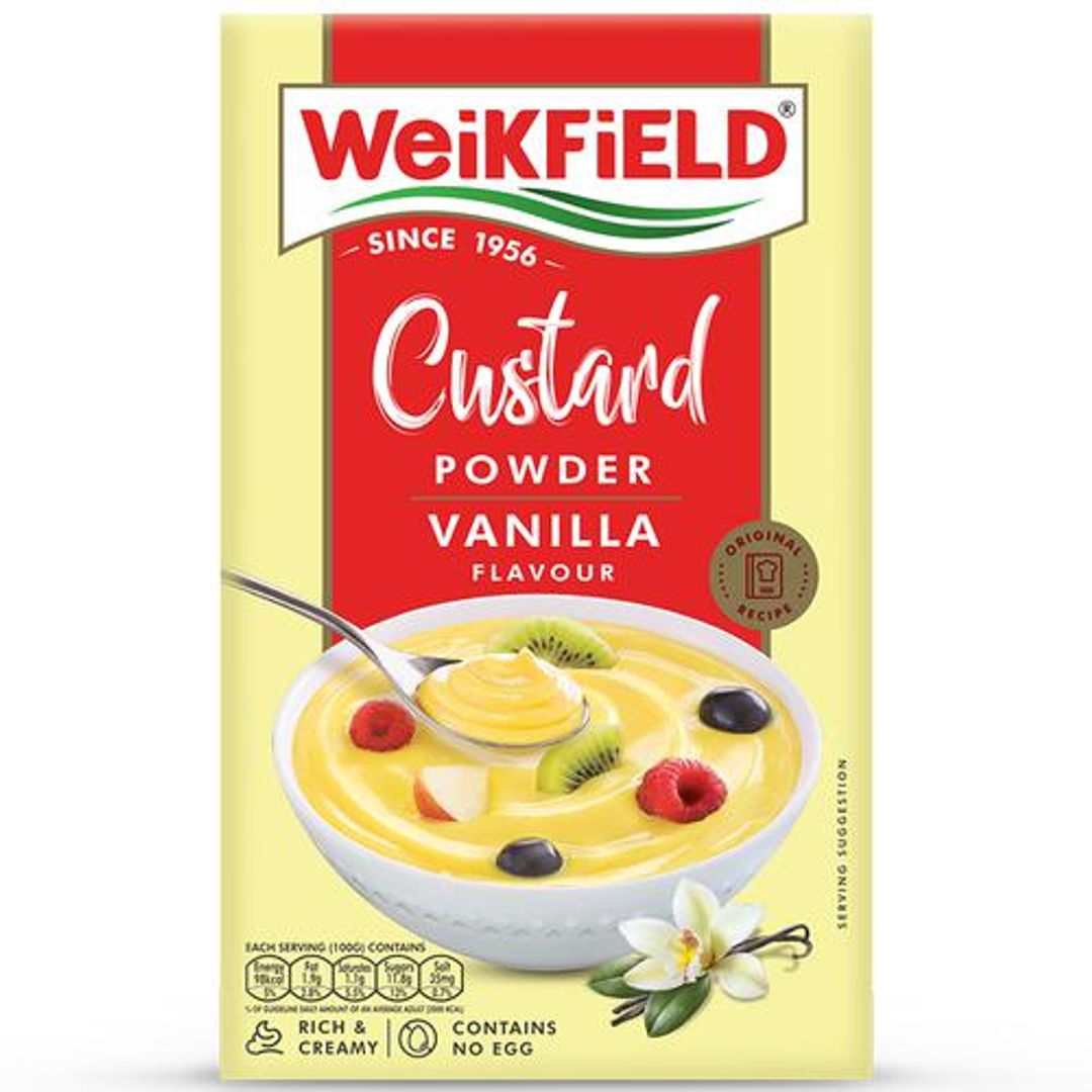 Weikfield Vanilla Custard Powder - Makes Smooth & Creamy Custard, Contains Quality Ingredients, Best For Fruit Salads & Puddings, 500 g Carton