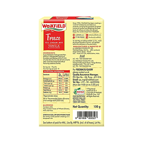 Weikfield Freeze Vanilla Flavoured Ice Cream Mix, 100 g  Low Fat Mix