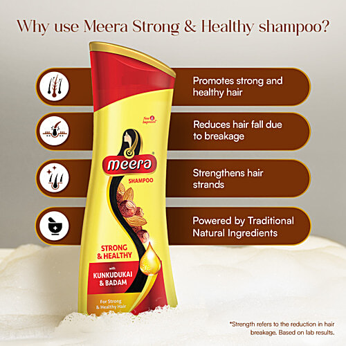 Meera Strong & Healthy Shampoo - With Kunkudukai & Badam, 180 ml  