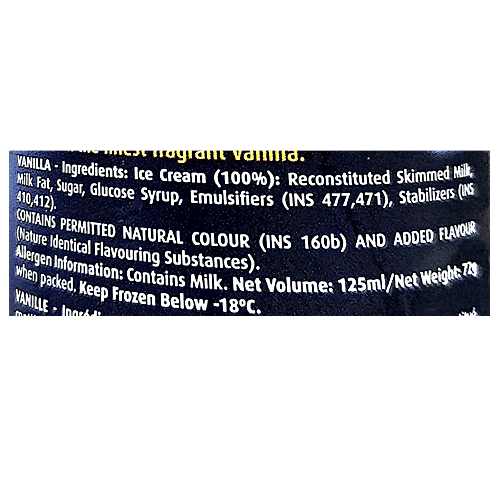 London Dairy Premium Ice Cream - Vanilla, 125 ml Cup Creamy Indulgence
Authentic Vanilla Flavour