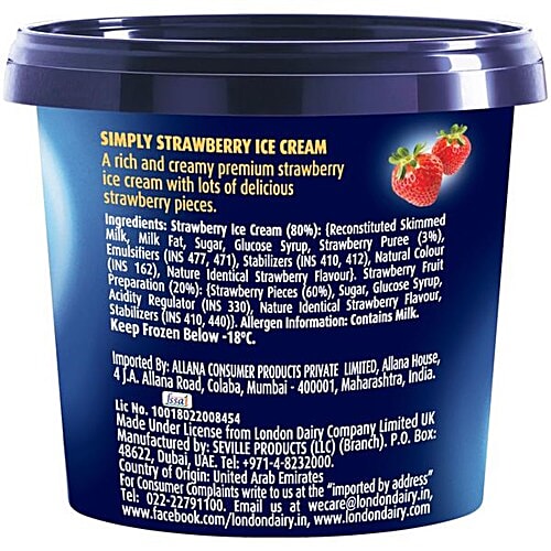 London Dairy Premium Ice Cream - Simply Strawberry, 1 L Tub Delicious Strawberry Flavour
 Premium Ice Cream