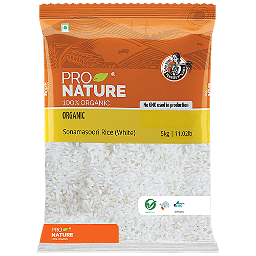 Pro Nature Organic - Sonamasoori Rice/Akki (White), 5 kg Pouch No GMO Used in Production