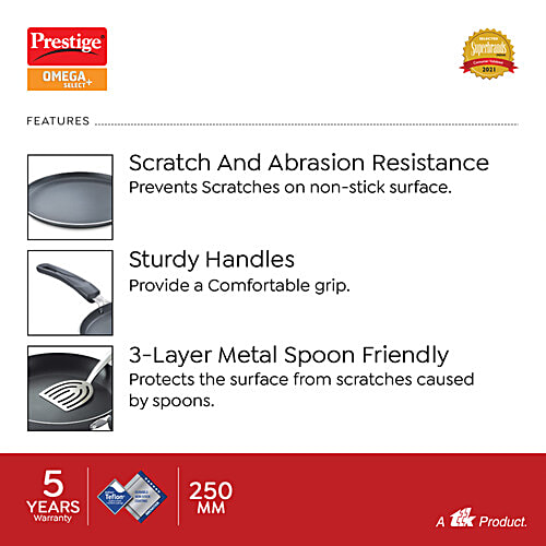 Prestige Omega Select Plus Non-Stick Omni Tawa - 25 cm, Black, 1 pc  PFOA Free