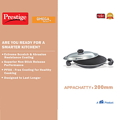 Prestige Omega Select Plus Aluminium Non-Stick Deep Appachetty With Lid - 20 cm, 1 L PFOA Free