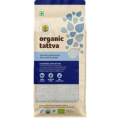 Organic Tattva Sonamasuri Rice/Arisi - Hand Pounded, 1 kg Pouch 
