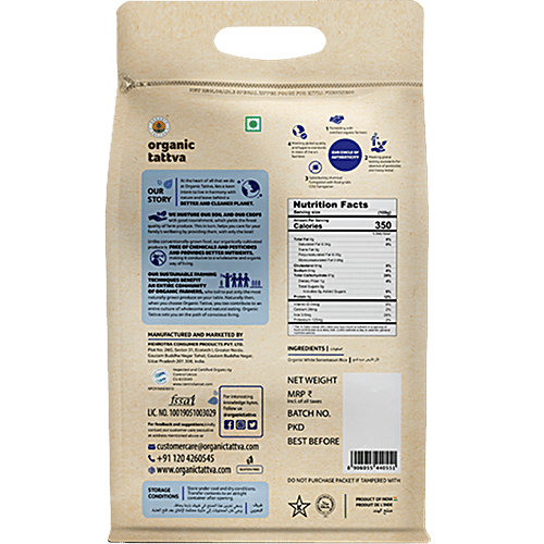 Organic Tattva Sonamasuri Rice/Tandul - White Polished, 5 kg Pouch 