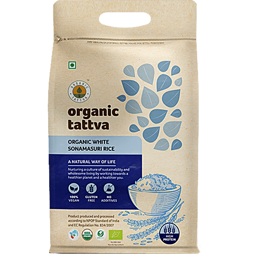 Organic Tattva Sonamasuri Rice/Tandul - White Polished, 5 kg Pouch 