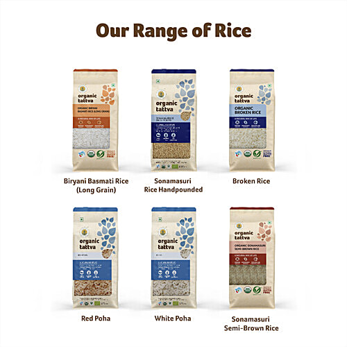 Organic Tattva Sonamasuri Rice/Akki - Brown, 5 kg Pouch Gluten Free, No Additives