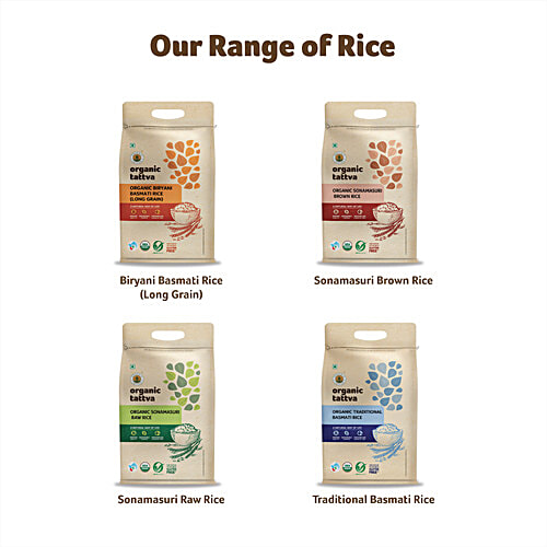 Organic Tattva Sonamasuri Rice/Akki - Brown, 5 kg Pouch Gluten Free, No Additives