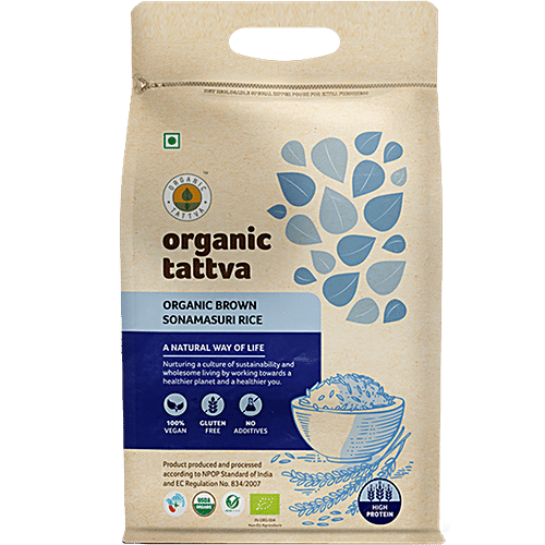 Organic Tattva Sonamasuri Rice/Biyyam - Brown, 5 kg Pouch 