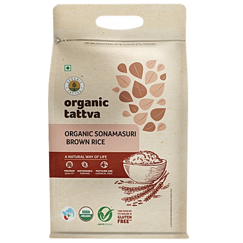 Organic Tattva Sonamasuri Rice/Akki - Brown, 5 kg Pouch Gluten Free, No Additives