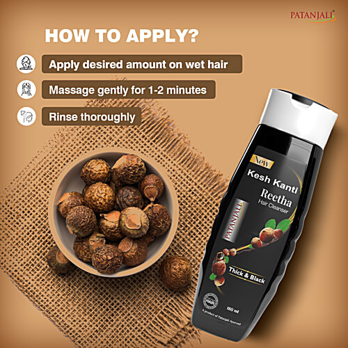 Patanjali Kesh Kanti Reetha Hair Cleanser, 180 ml For Thick & Black Hair