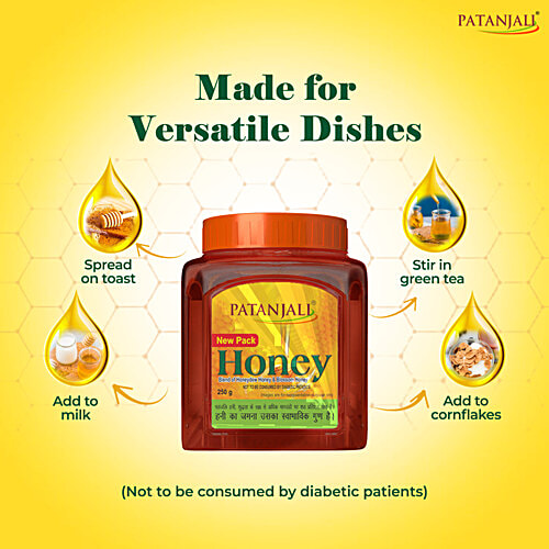 Patanjali Honey, 250 g Bottle Natural Honey, No Sugar Adulteration, Good Source Natural Sugar & Minerals